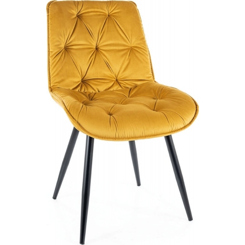 Krzesło welurowe pikowane Cherry II Velvet żółty/czarny mat Signal