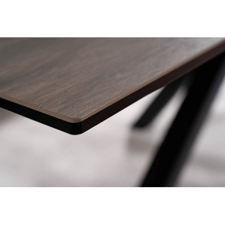 Stół rozkładany z ceramicznym blatem Colubmus 160x90cm efekt drewna/czarny mat Signal