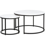 Dion white marble effect&amp;black round coffee tables set Signal
