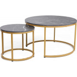 Dion black marble effect&amp;gold round coffee tables set Signal