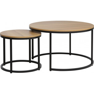 Dion oak&amp;black round coffee tables set Signal