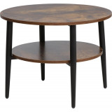 Ella 60cm rustic brown&amp;black matt round coffee table with shelf Signal