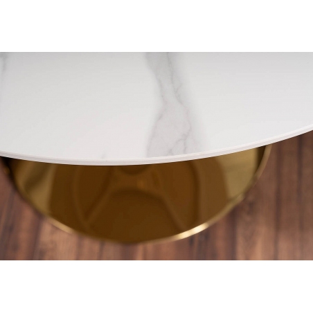 Stół okrągły na jednej nodze Espero 90cm biały marmur/złoty Signal