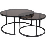 Ferrante E gray transparent&amp;black mat set of round coffee tables Signal