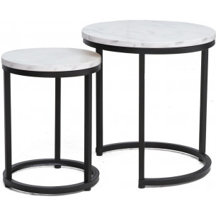 Hola white marble effect&amp;black set of round coffee tables Signal