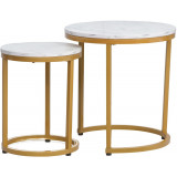 Hola white marble effect&amp;gold set of round coffee tables Signal