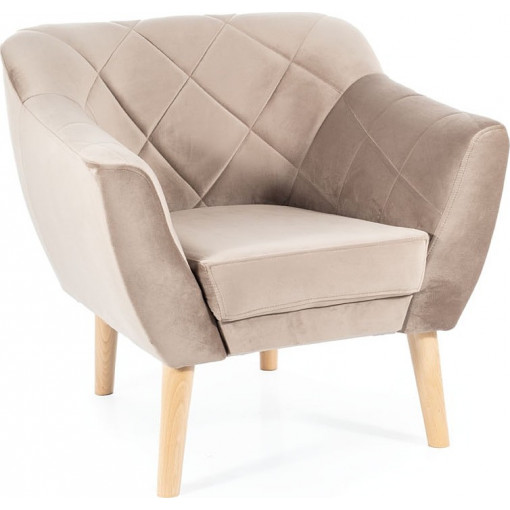 Karo beige&amp;beech quilted velvet armchair Signal