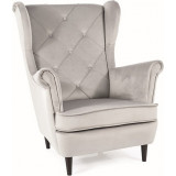 Fotel welurowy pikowany Chesterfield Lady Velvet jasny szary Signal