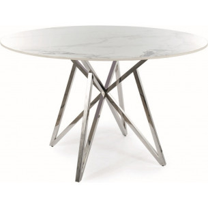 Murano 120cm white marble effect&amp;chrome glamour ceramic dining table Signal