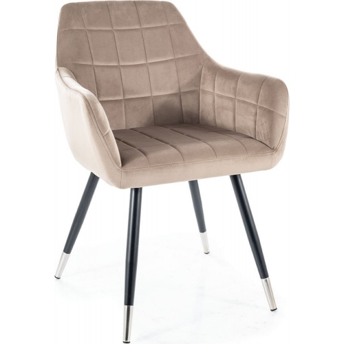 Krzesło welurowe nowoczesne Nuxe Velvet beż/czarny/chrom Signal