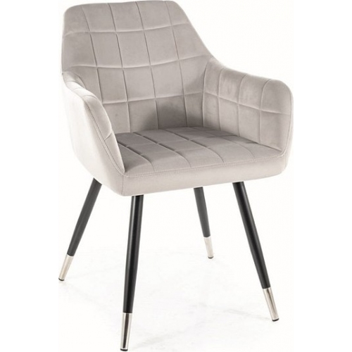 Krzesło welurowe nowoczesne Nuxe Velvet jasny szary/czarny/chrom Signal