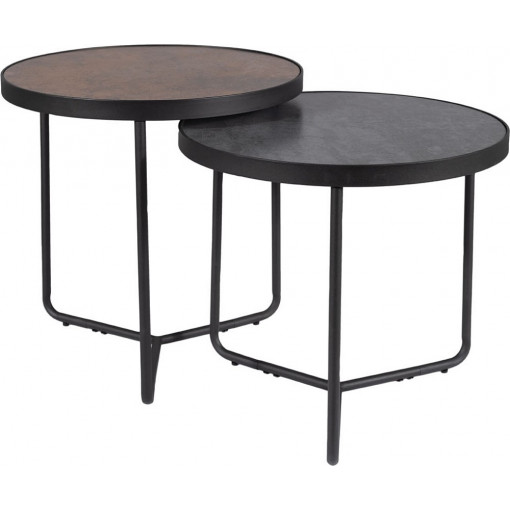 Penelope grey&amp;brown&amp;stone effect&amp;black set of round glass coffee tables Signal