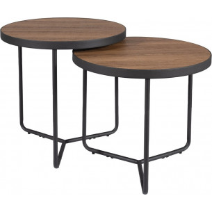 Penelope walnut&amp;black round coffee tables set Signal