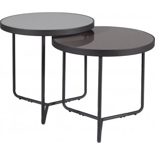 Penelope grey&amp;stone effect&amp;black round glass coffee tables set Signal