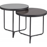 Penelope grey&amp;stone effect&amp;black round glass coffee tables set Signal