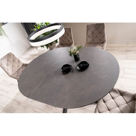 Stół okrągły rozkładany Porto Ceramic 120cm szary efekt marmuru/czarny mat Signal