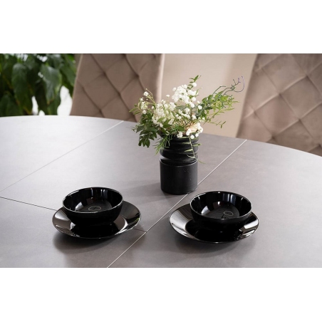 Stół okrągły rozkładany Porto Ceramic 120cm szary efekt marmuru/czarny mat Signal