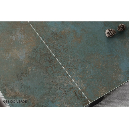 Stół szklany rozkładany Salvadore Ceramic 180x90cm turkus/ossido verde/czarny mat Signal