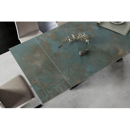 Stół szklany rozkładany Salvadore Ceramic 180x90cm turkus/ossido verde/czarny mat Signal