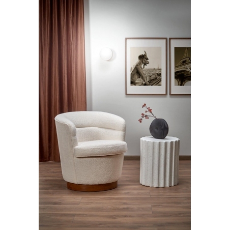Fotel tapicerowany okrągły Amy Boucle kremowy/orzechowy Halmar