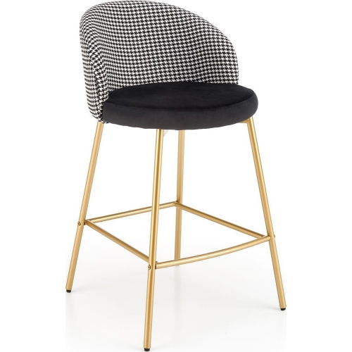 Krzesło barowe welurowe na złotych nogach H113 65cm czarny/biały Halmar