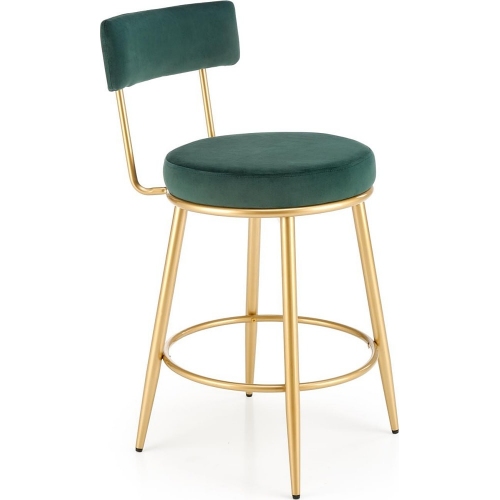 Krzesło barowe welurowe glamour H115 64cm ciemny zielony/złoty Halmar