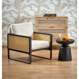 Ilario beige&amp;black&amp;rattan boho velvet armchair Halmar