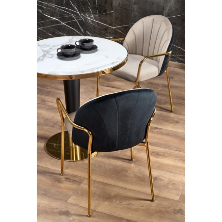 Krzesło muszelka na złotych nogach K500 beż/czarny Halmar