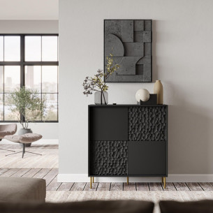 Bullet 80x41cm black&amp;gold modern chest of drawers on legs Halmar