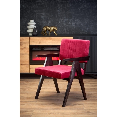 Stylowe Krzesło drewniane vintage Memory Velvet bordowy/heban Halmar do salonu