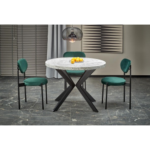 Peroni 100cm white marble&amp;black round extendable table Halmar