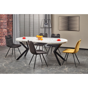 Peroni 100cm white marble&amp;black round extendable table Halmar 2