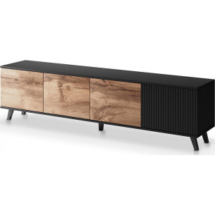 Random 200cm oak wotan&amp;black tv cabinet on legs with ribbed front Halmar