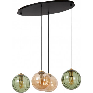 Monsaraz 95cm green&amp;amber 4 glass globes pendant lamp Lucide