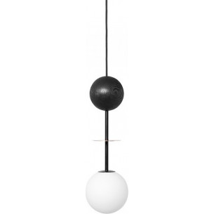 Oio 15cm white&amp;black&amp;gold glass globe pendant lamp with wood Ummo