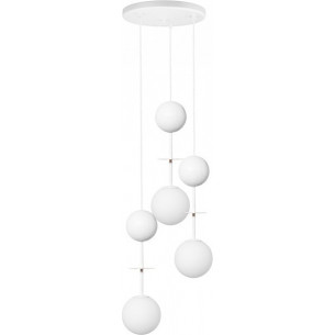 Oio III white glass balls pendant lamp with wood Ummo