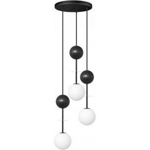 Oio III white&amp;black pendant lamp with glass spheres and wood Ummo