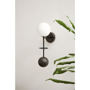 Oio white&amp;black wall lamp with 2 glass spheres and wood Ummo