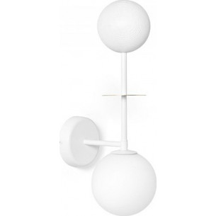 Oio white&amp;gold wall lamp with 2 glass spheres and wood Ummo