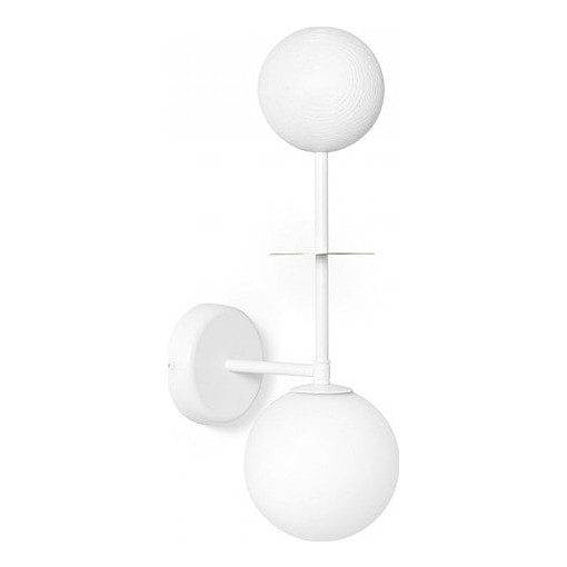 Oio white&amp;gold wall lamp with 2 glass spheres and wood Ummo