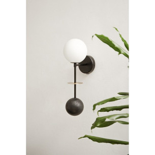 Oio white&amp;black&amp;gold wall lamp with 2 glass spheres and wood Ummo