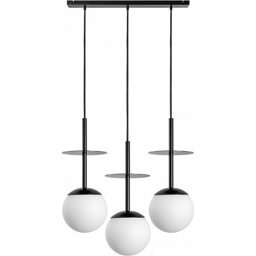 Plaat A 130cm white&amp;black pendant lamp with 3 glass globes Ummo