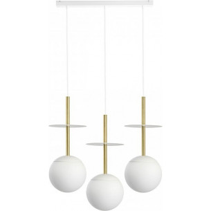 Pendant lamp with 3 glass spheres Plaat A 130cm white&amp;gold Ummo