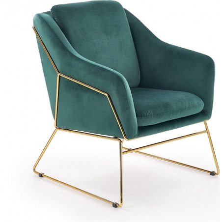 Designerski Fotel ze złotymi nogami tapicerowany Soft III Ciemnozielony Halmar do salonu i sypialni.