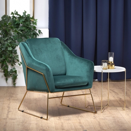 Soft III dark green upholstered armchair with gold legs Halmar