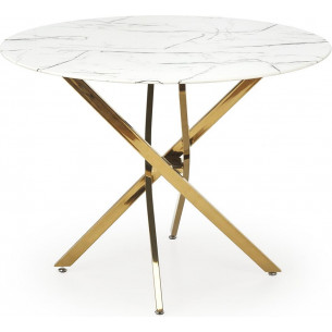 Raymond 100cm white marble&amp;gold glamour glass table Halmar