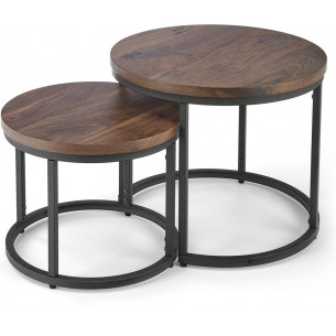 Oreo walnut&amp;black set of round coffee tables Halmar