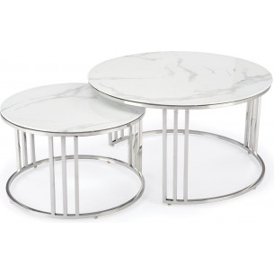 Mercury white marble&amp;silver glamour coffee table set Halmar