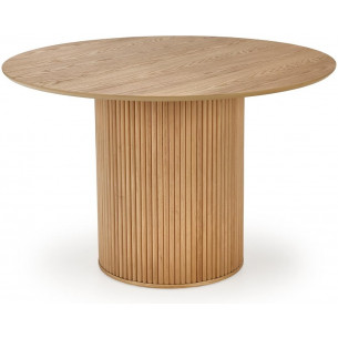 Lopez 120cm natural oak round table with slatted base Halmar