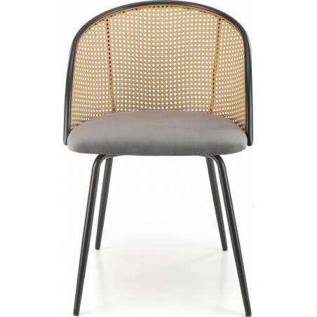 Krzesło rattanowe z welurowym siedziskiem K508 rattan/szary/czarny Halmar